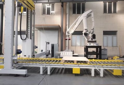 軍工行業(yè)碼垛纏繞打包包裝線